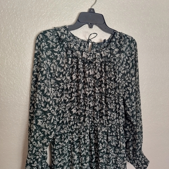 Madewell Ruffle-Neck Tiered Midi Dress in Forest Leaves romantic floral forest M - Picture 3 of 9